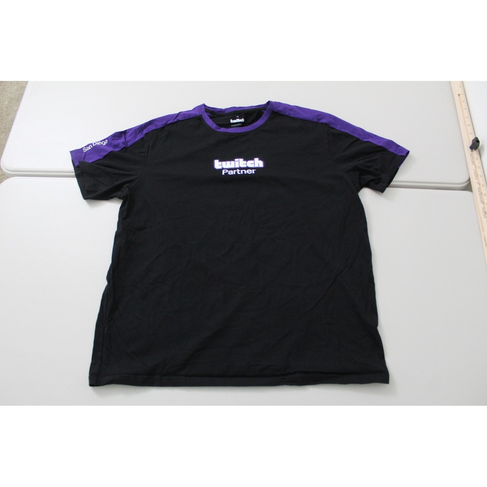 Twitch Partner San Diego Mens XXL T-Shirt Black Purple Crew Neck Graphic Tee